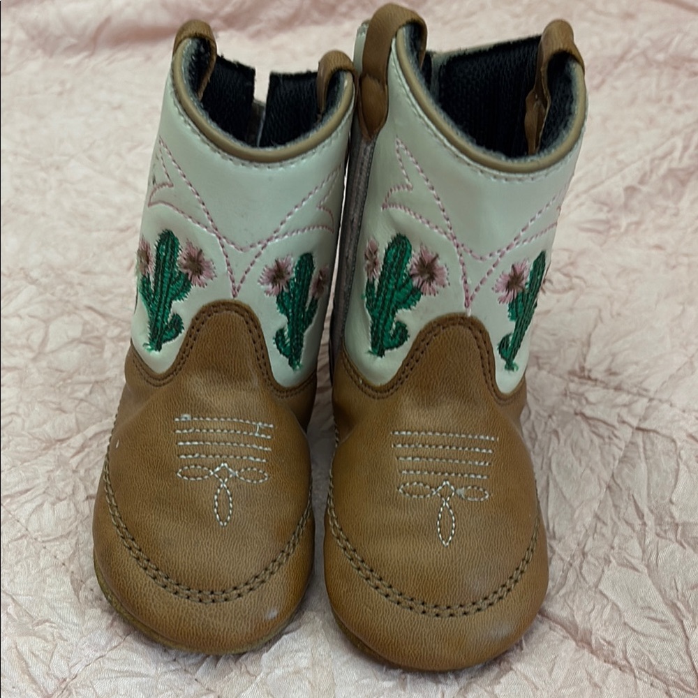 Brown and Cream Western Boots with Cactus Design